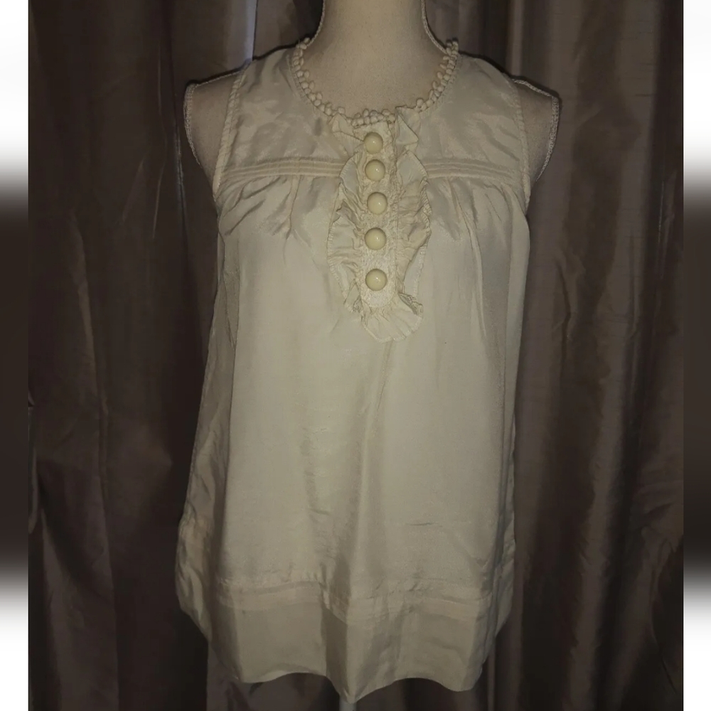 Cream Sleeveless Coquette Blouse NEXT UK 10 Broderie Anglaise Trim Ball Buttons. - Picture 2 of 11